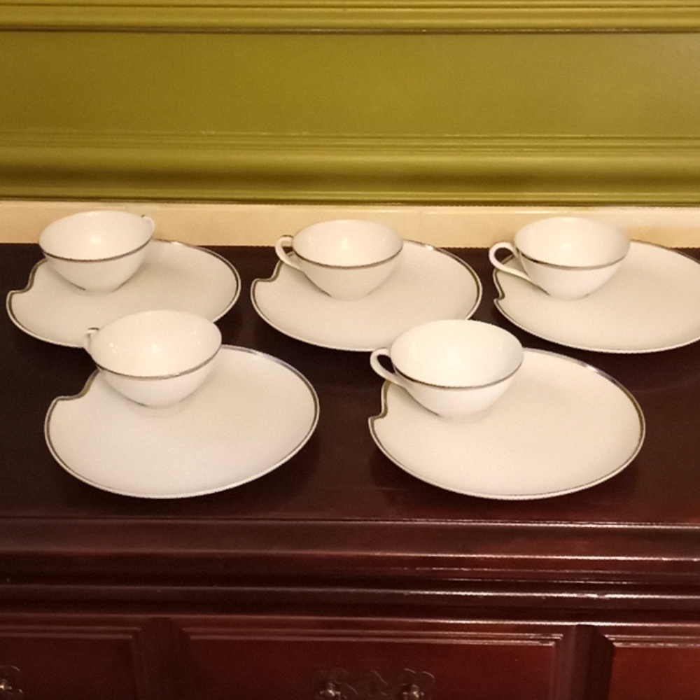 Japan Fine China Platinum Ring Teacup& Snack Plate